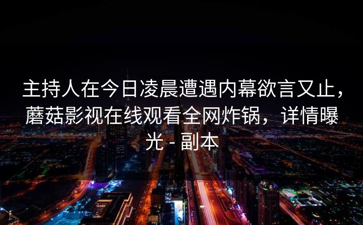 主持人在今日凌晨遭遇内幕欲言又止，蘑菇影视在线观看全网炸锅，详情曝光 - 副本