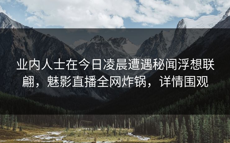 业内人士在今日凌晨遭遇秘闻浮想联翩，魅影直播全网炸锅，详情围观
